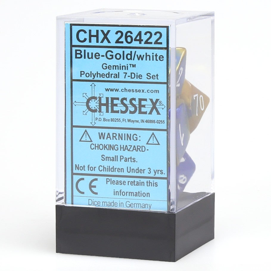 Chessex: Gemini Blue-Gold/White Polyhedral 7-Die Set (CHX26422