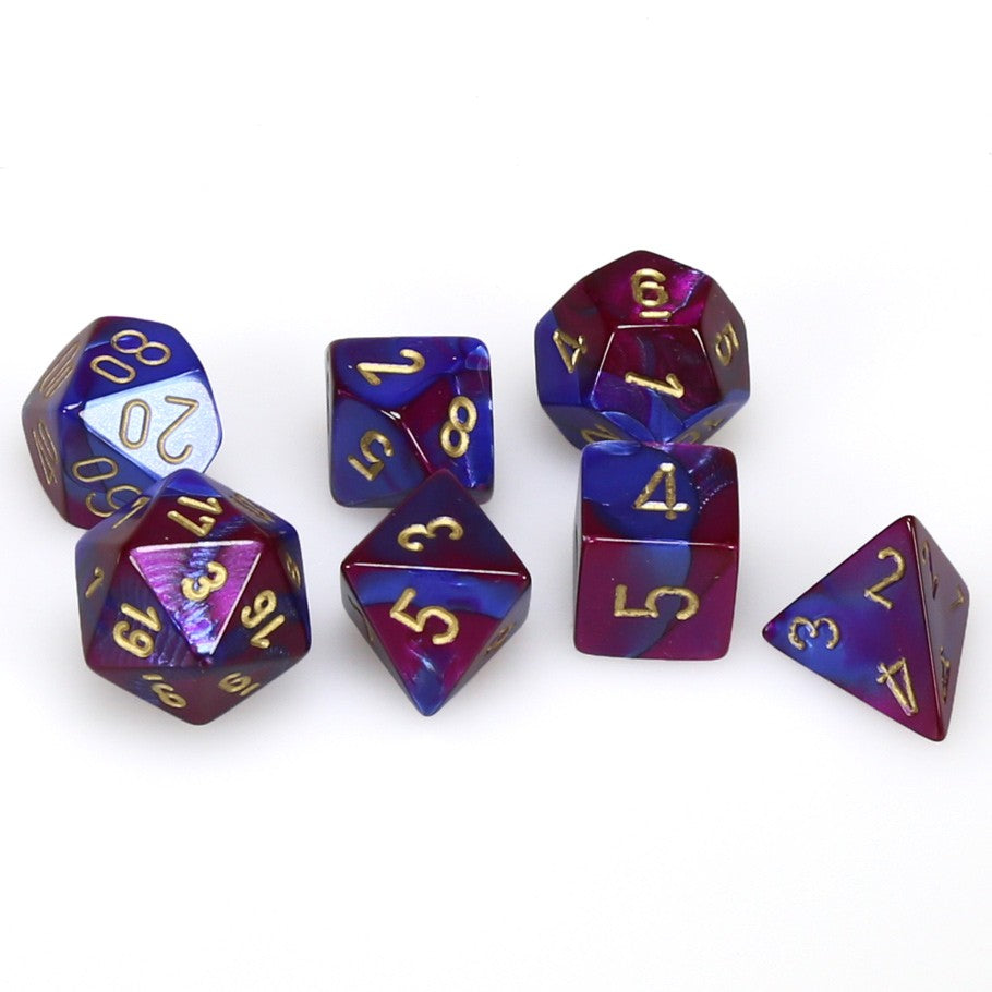 Chessex Dice: CHX26434 dobbelset Gemini: groen/paars/goud (7 Chessex Dice: CHX26434 dobbelset Gemini: groen/paars/goud (7