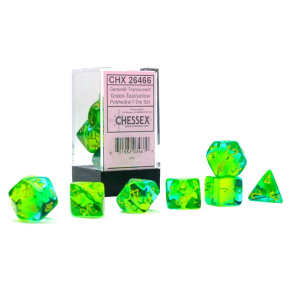 Chessex: Gemini Translucent Green-Teal/Yellow Polyhedral 7-Die Set (CHX26466)