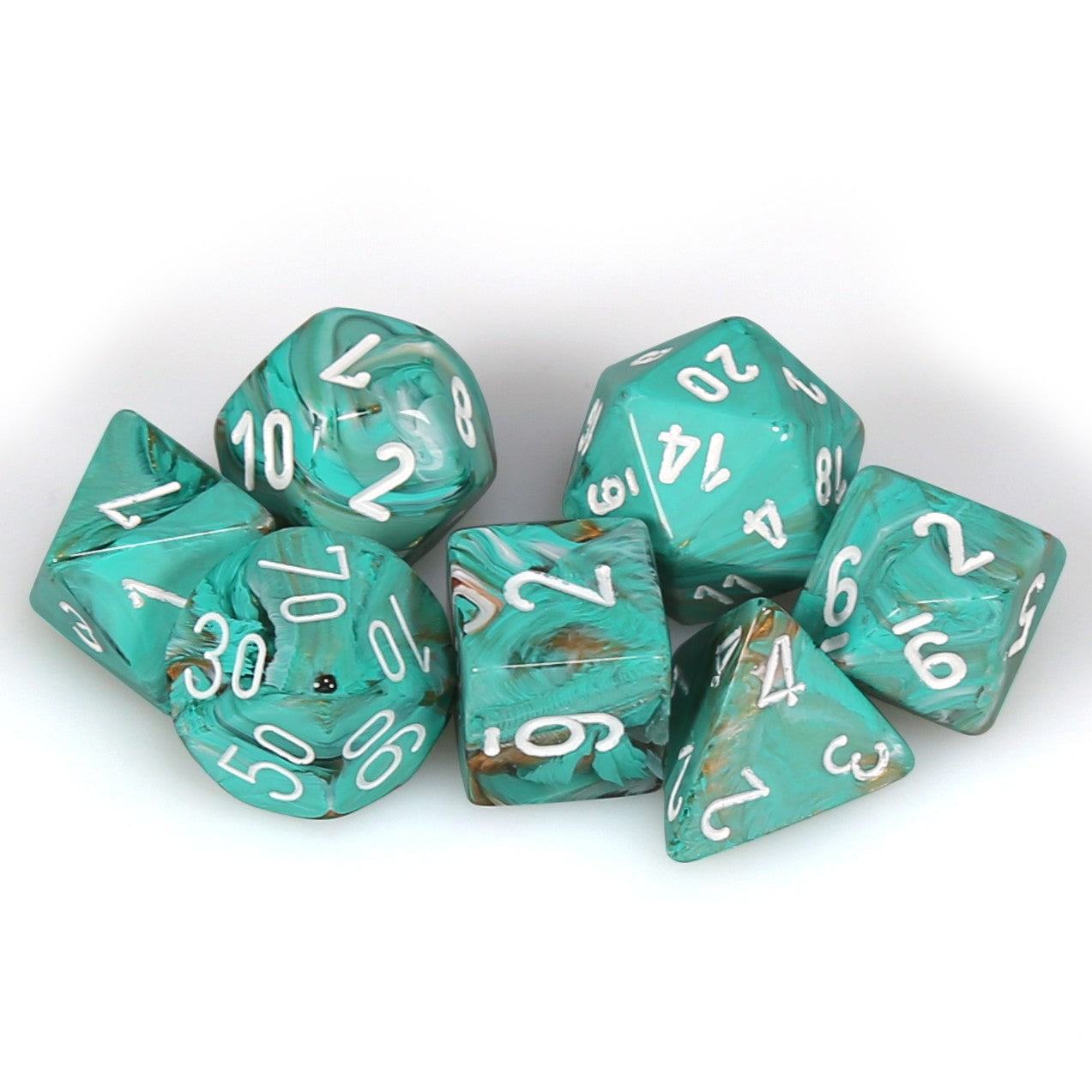 Chessex: Marble - Oxi-Copper/White - Polyhedral 7-Die Set