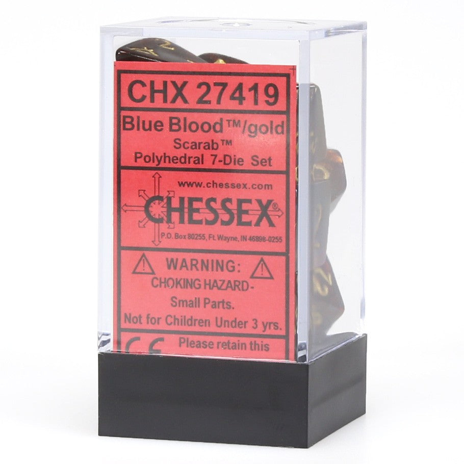 Chessex: Scarab - Blue Blood/Gold - Polyhedral 7-Die Set (CHX27419
